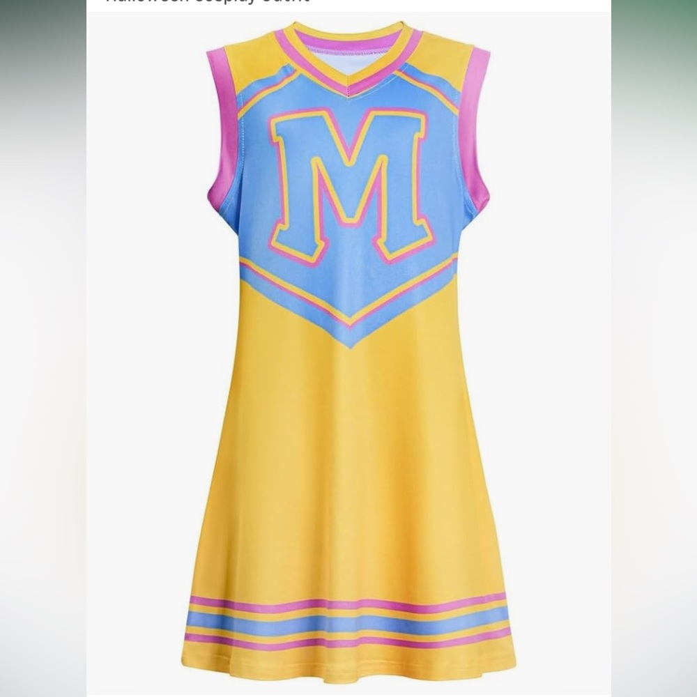 ACoiay Girls Zombies Yellow Cheerleader Dress with Pom Poms size 6-7
